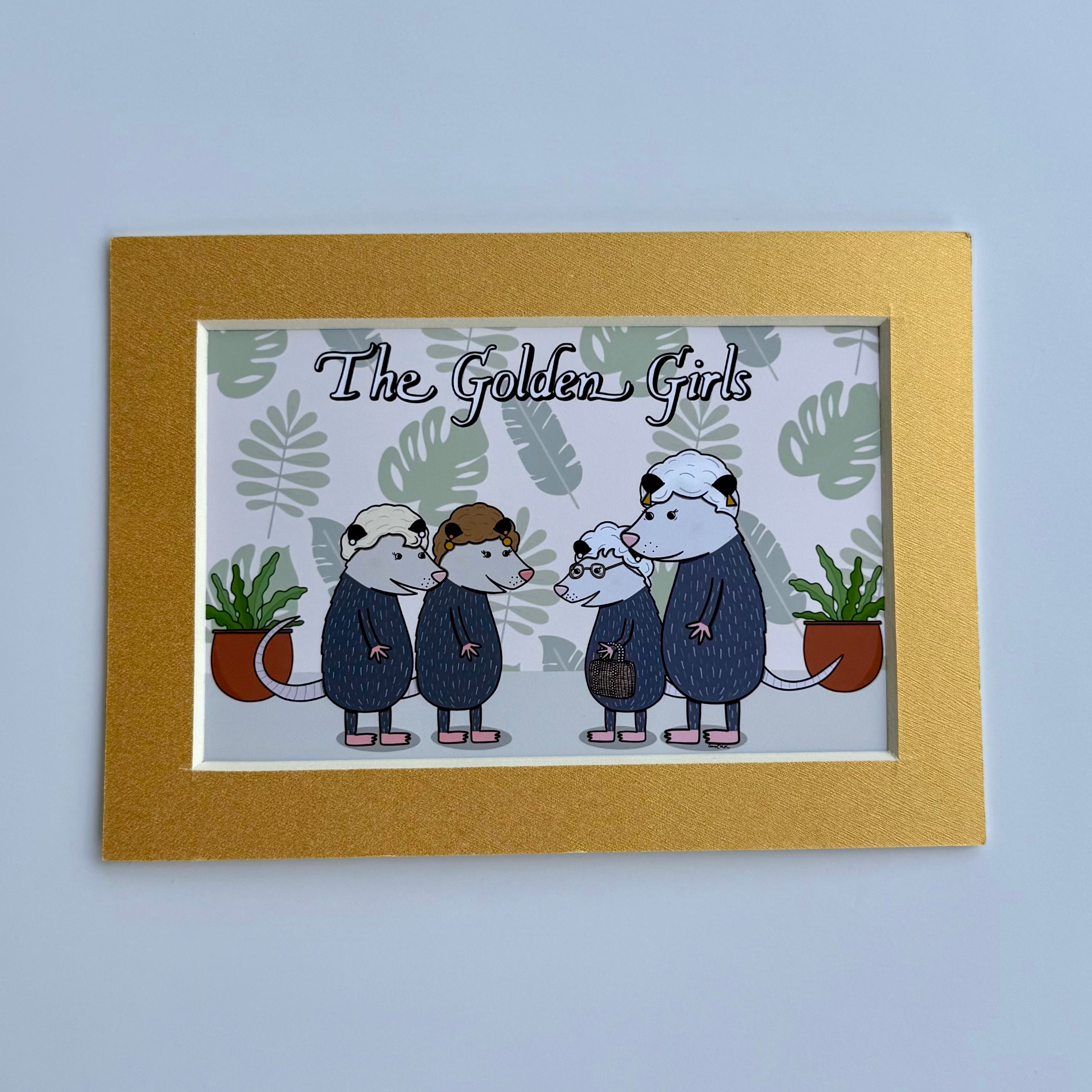Mini Matted Golden Girl Opossums Print