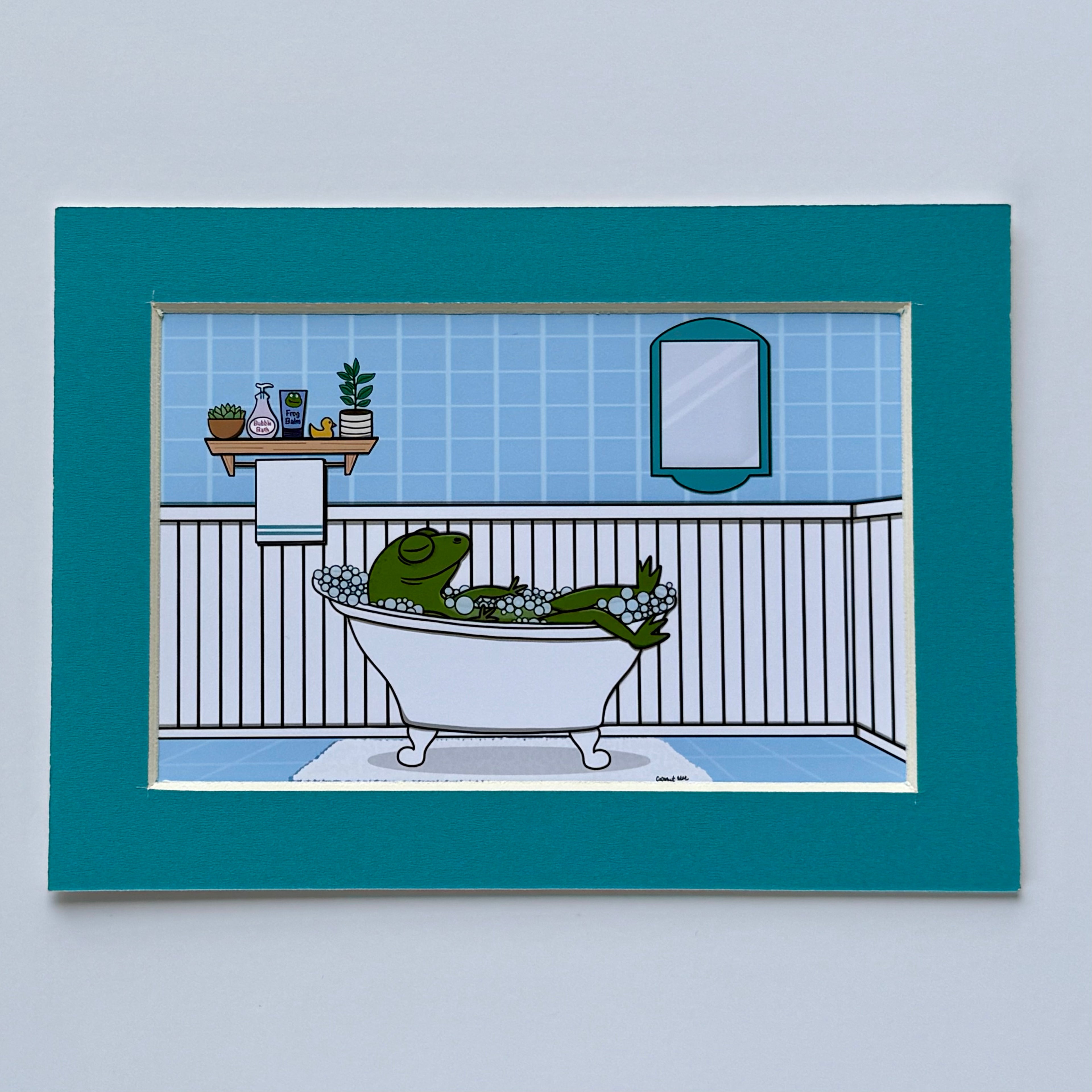 Mini Matted Bathing Frog Print
