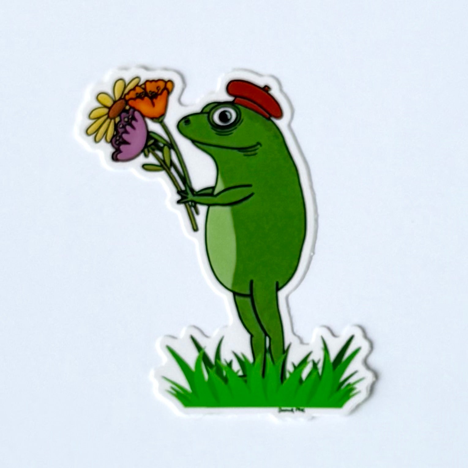 French Frog with flowers sticker