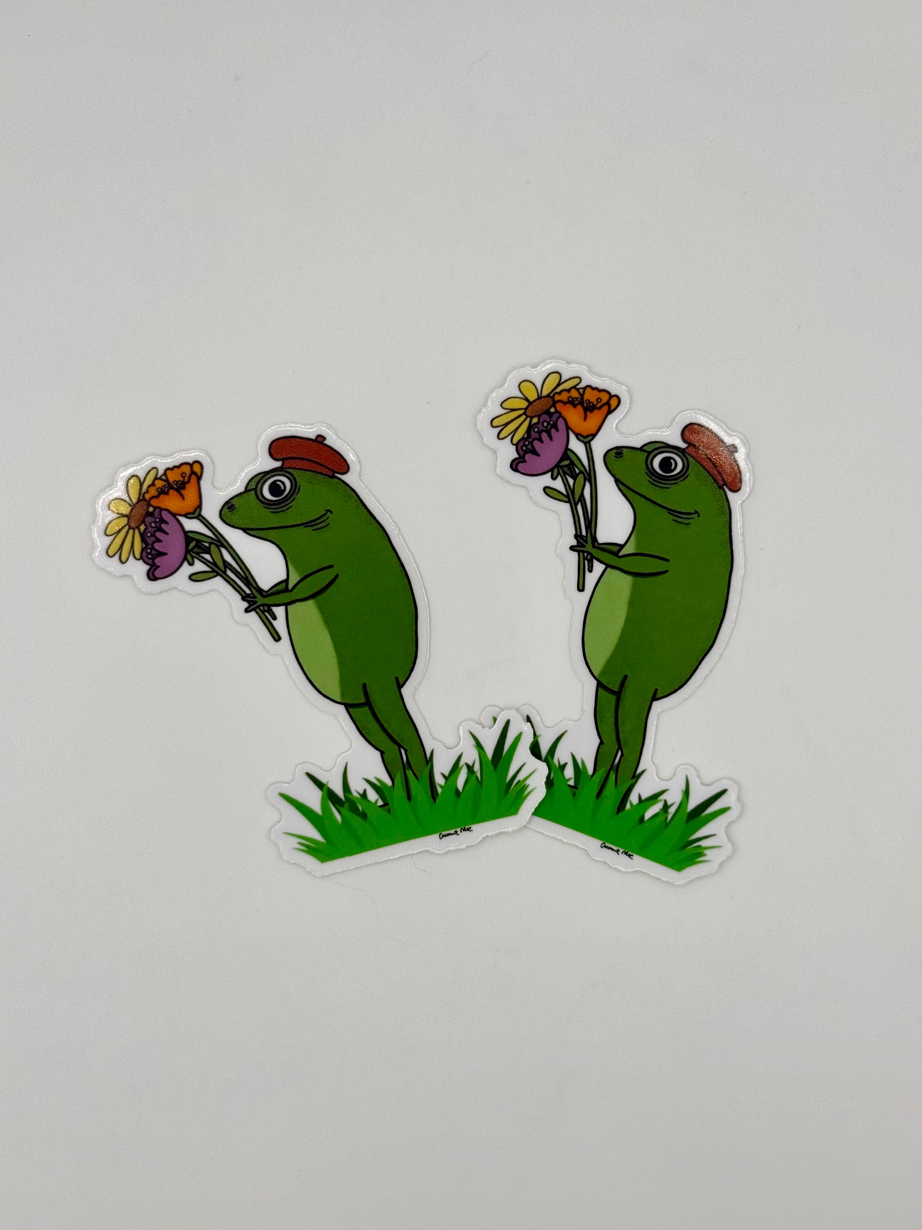 French Frog with flowers sticker