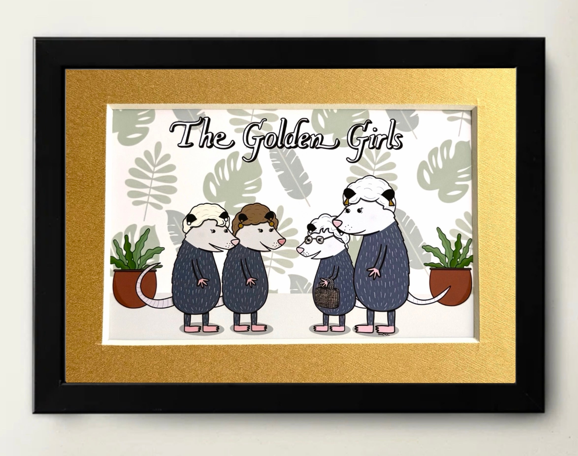 Mini Matted Golden Girl Opossums Print