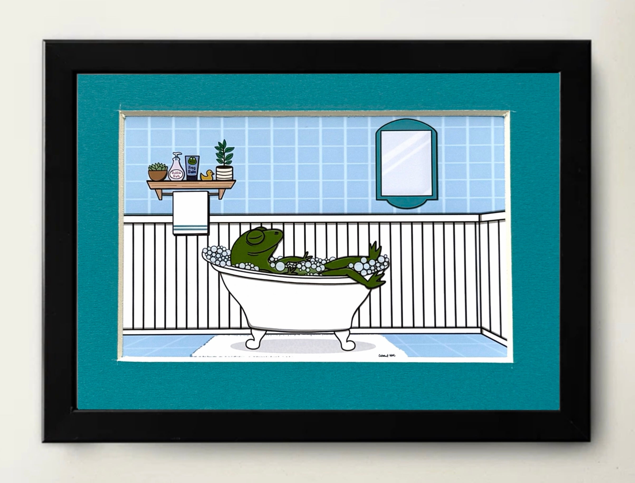 Mini Matted Bathing Frog Print