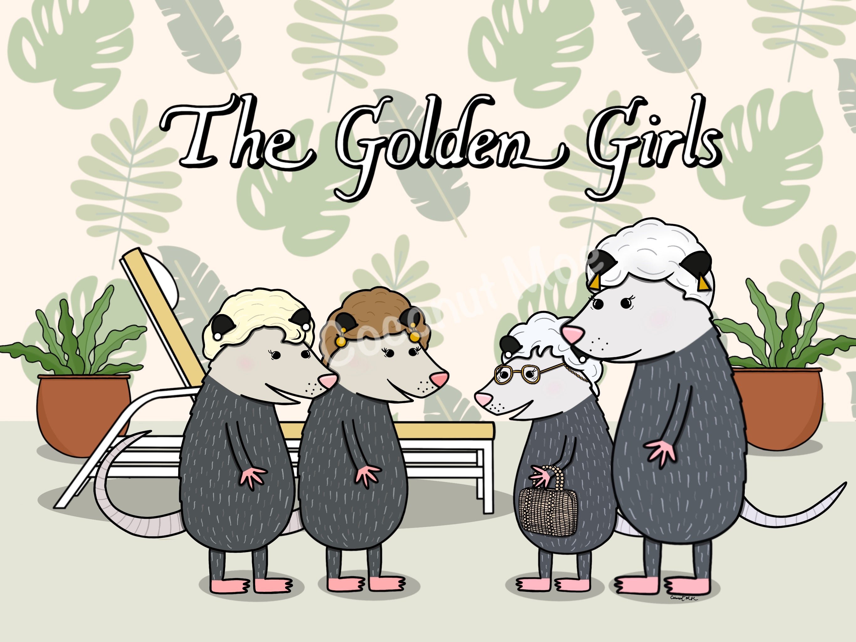 Mini Matted Golden Girl Opossums Print