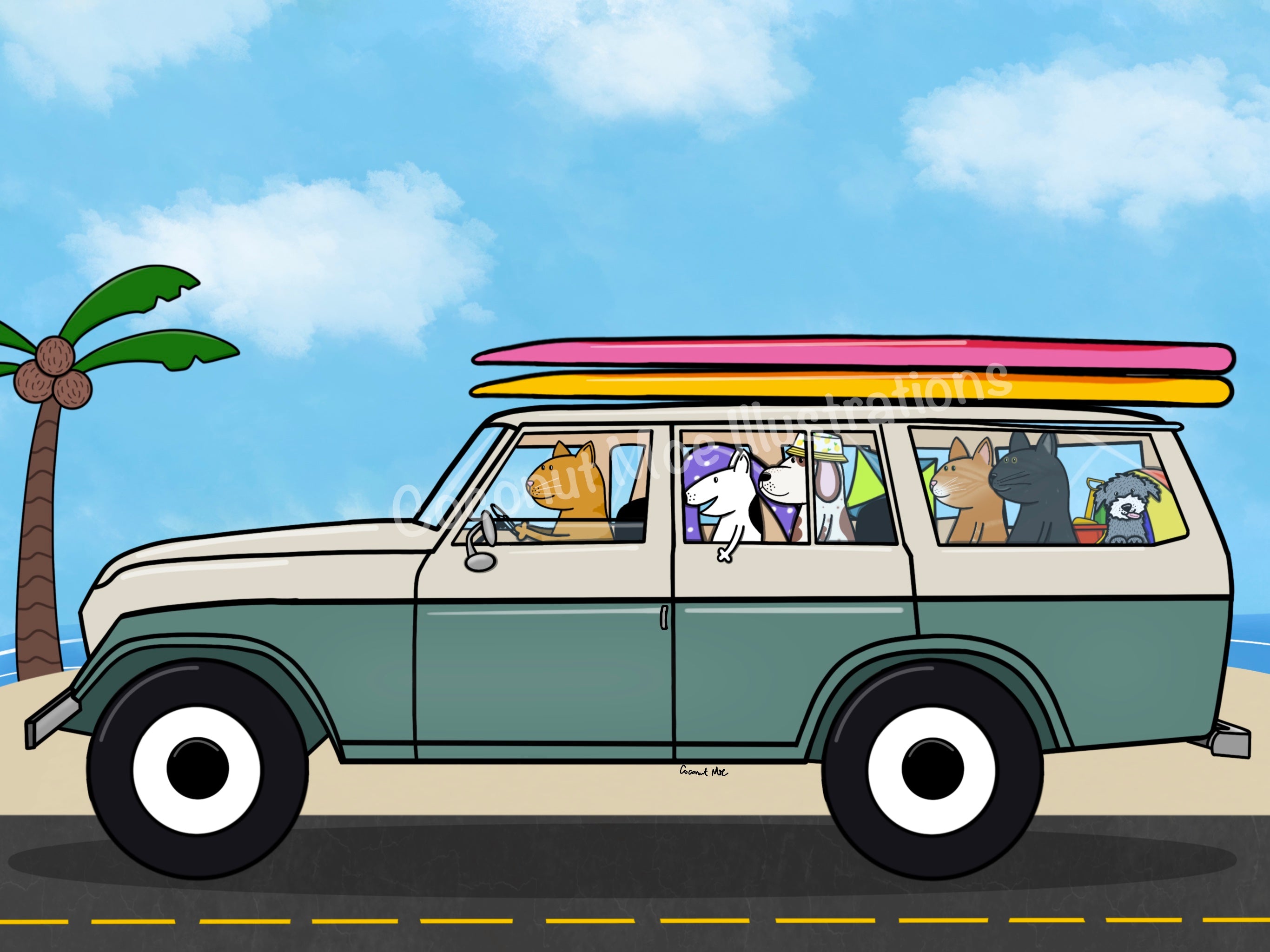 Mini Matted Beach Gang Print