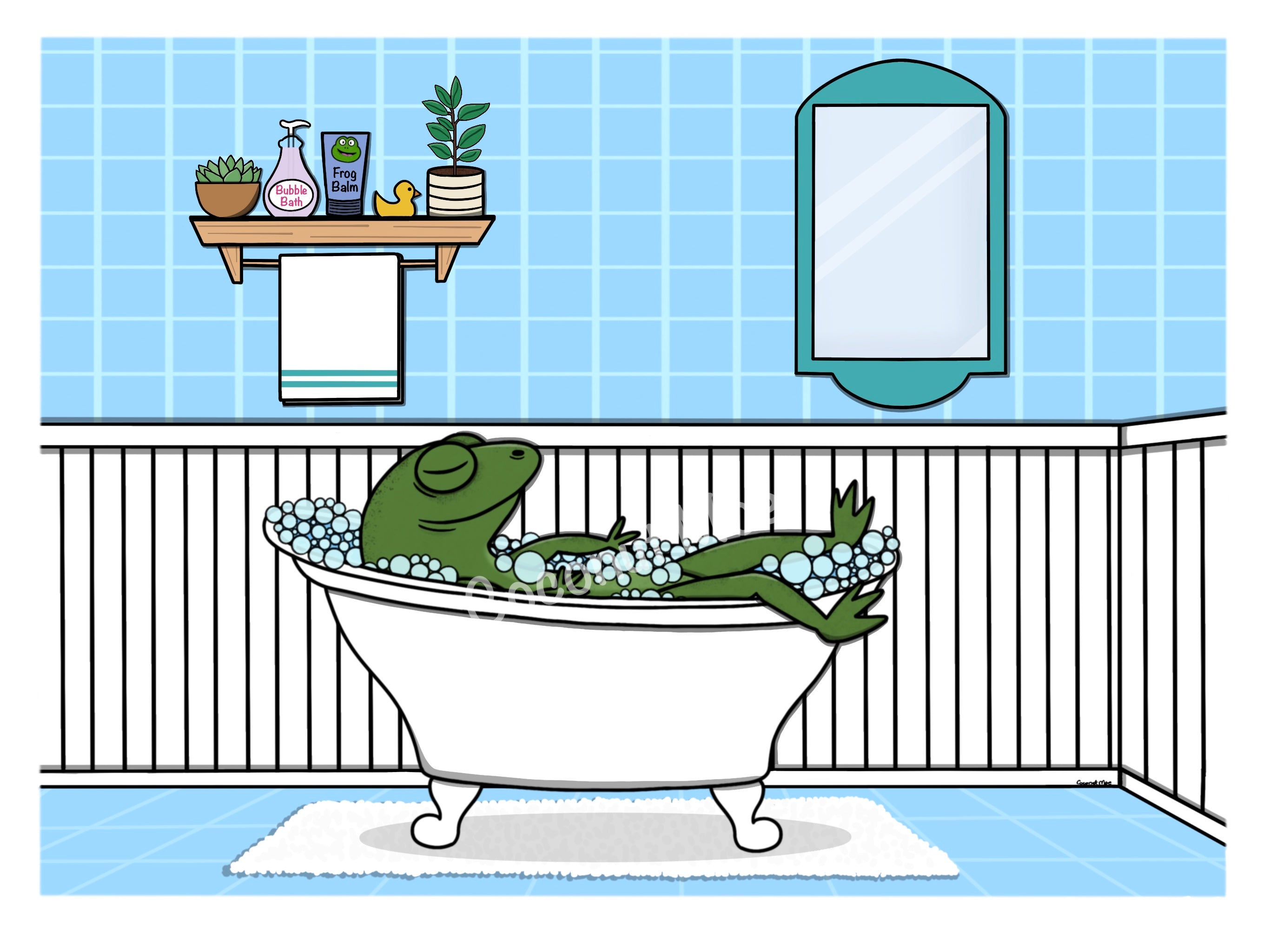 Mini Matted Bathing Frog Print