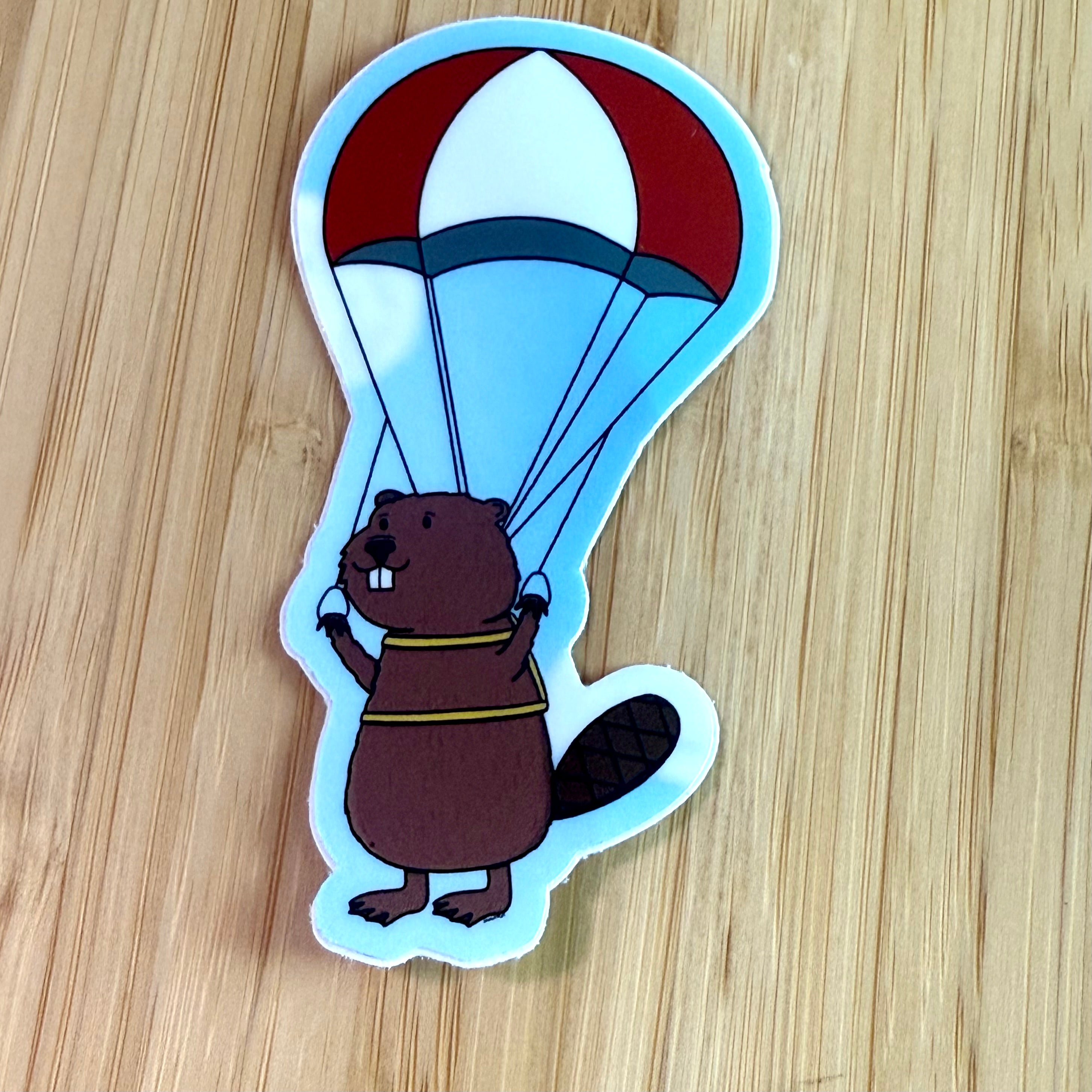 Parachuting Beaver sticker