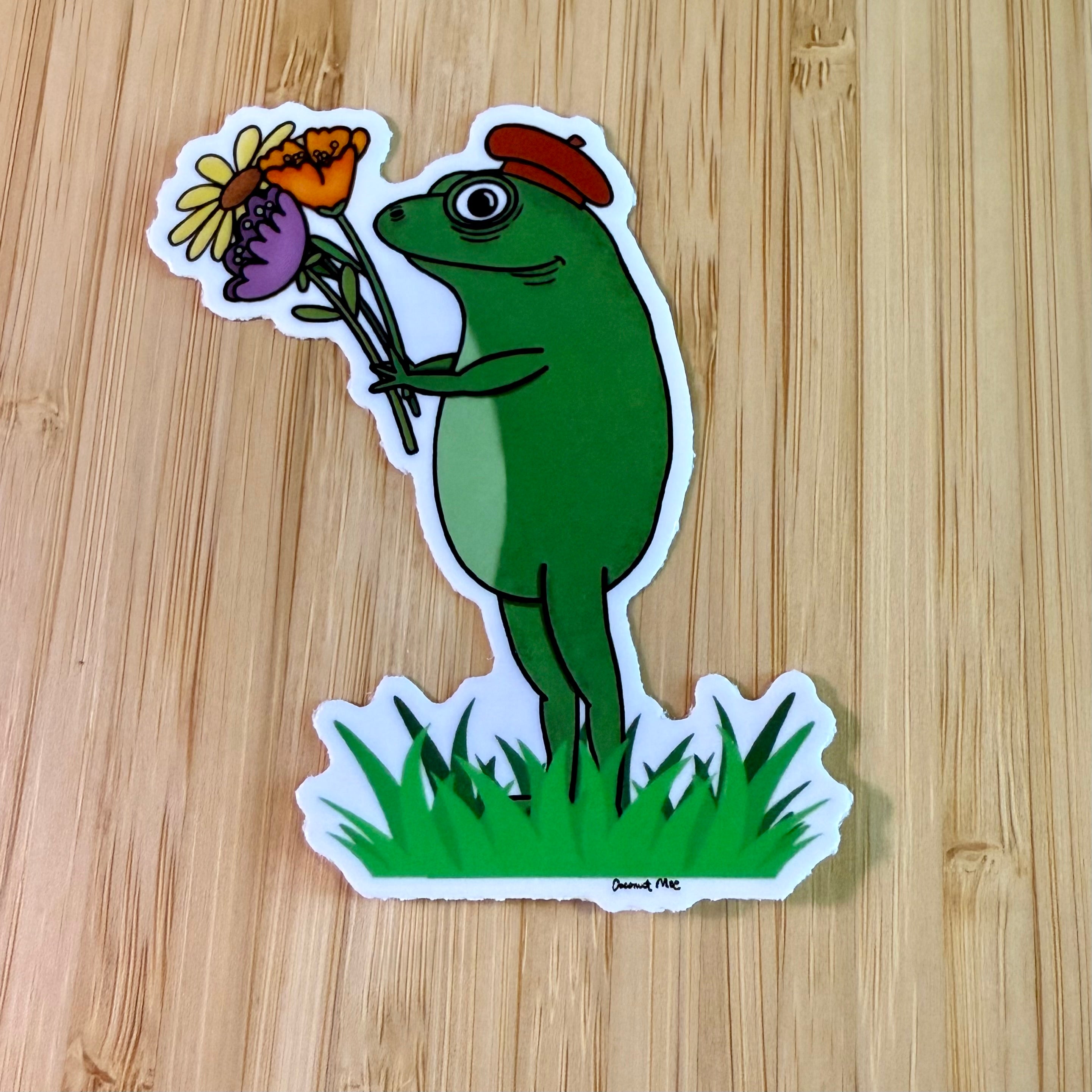 French Frog with flowers sticker