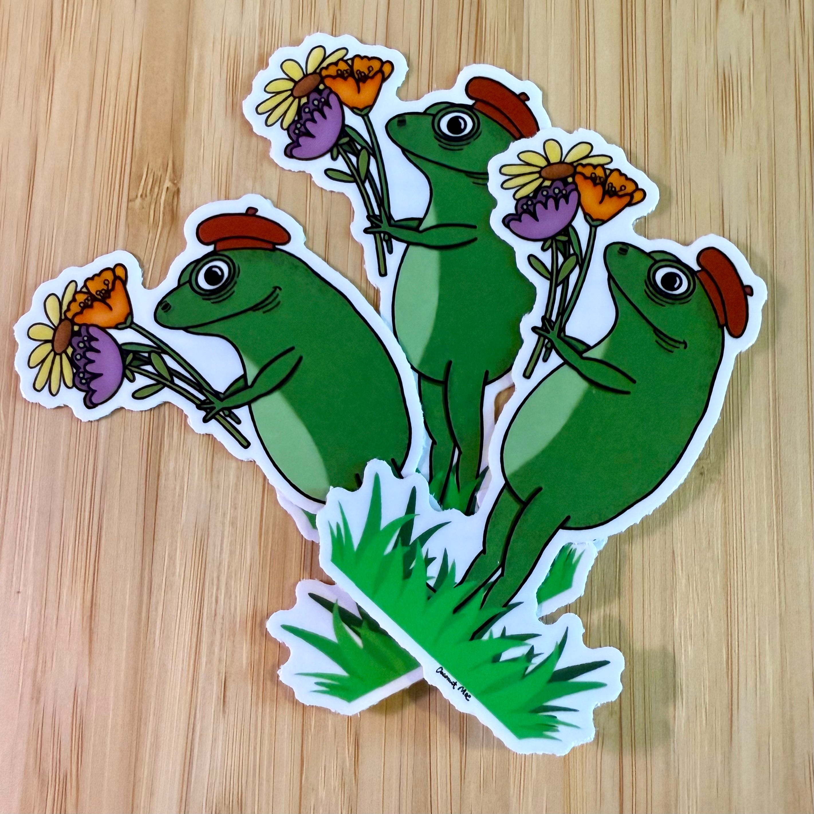 French Frog with flowers sticker