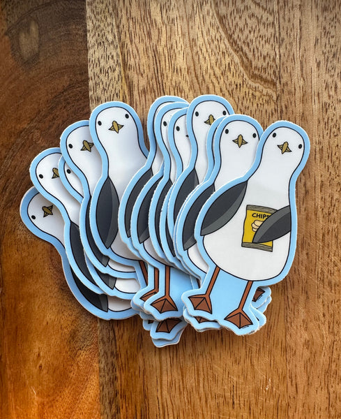 Seagull with chips sticker