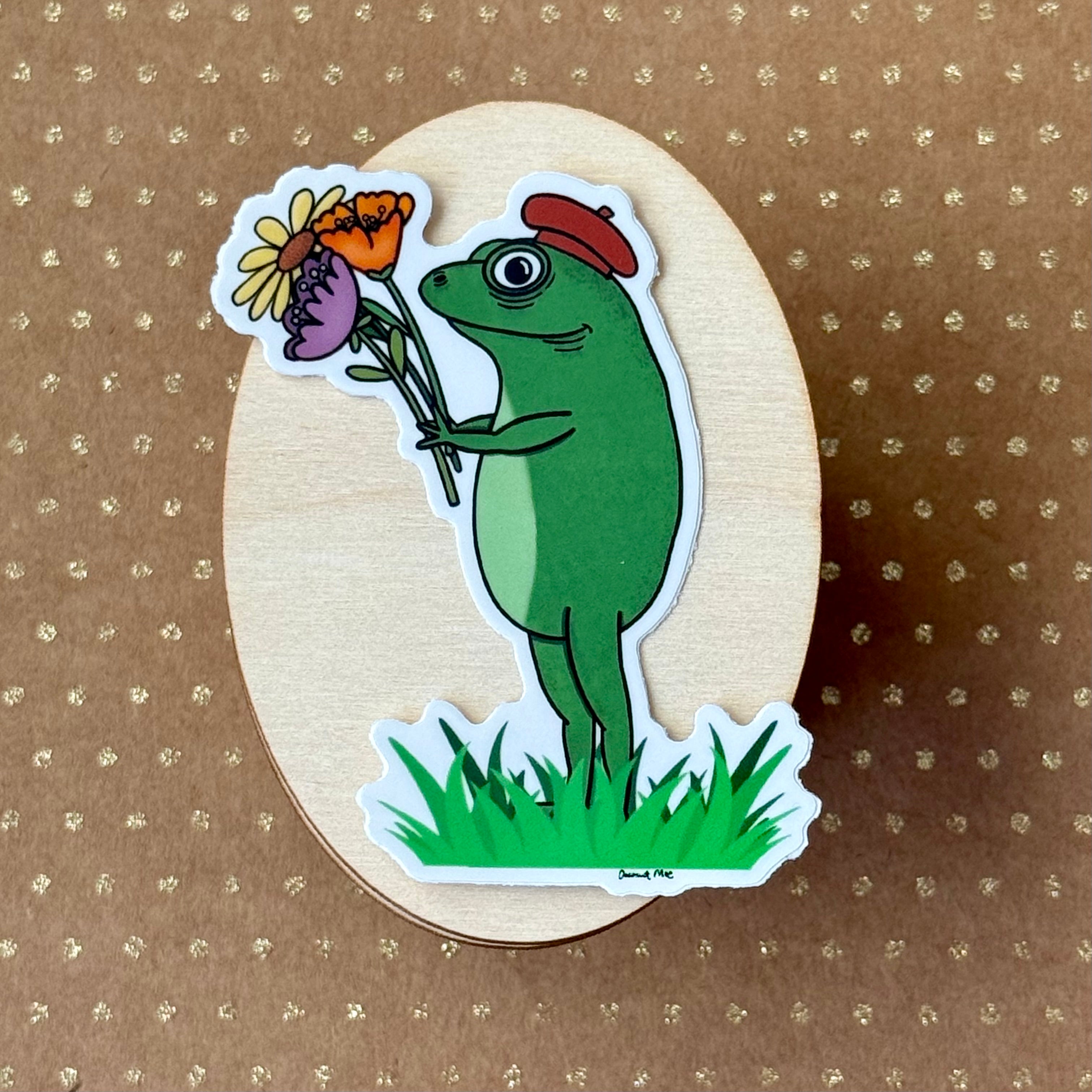 French Frog with flowers sticker
