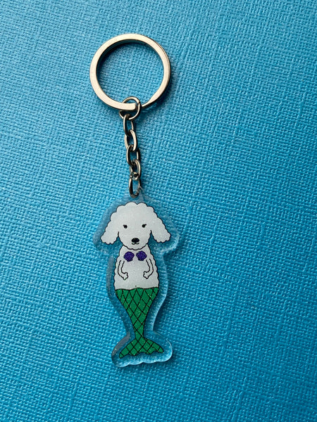 mermaid acrylic keychains -a dog mermaid with glitter