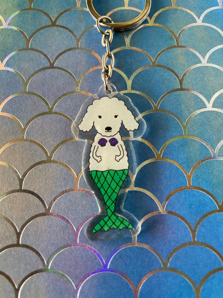 mermaid acrylic keychains -  a dog mermaid with glitter
